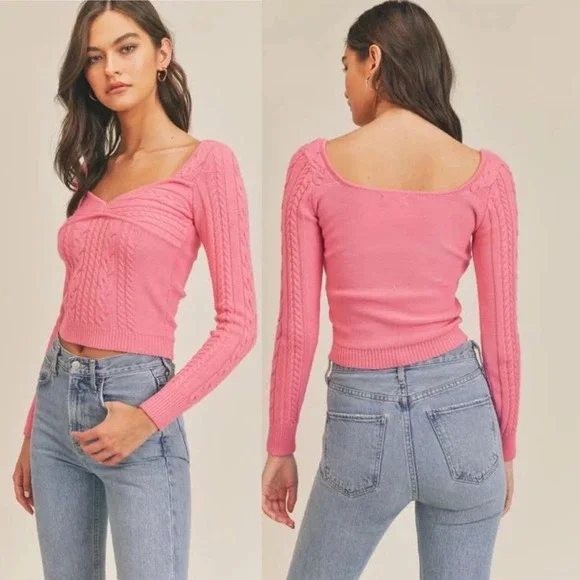NWT Lush Clothing Cropped Knit Sweater, Pink, Medium - Picture 2 of 2